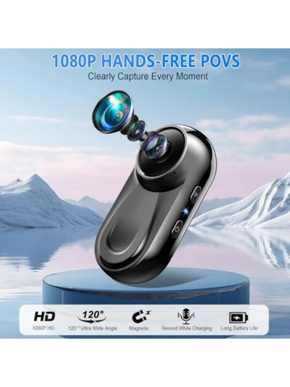 Compact Mini Body Camera - 120° Wide Angle POV, Magnetic Clip-On, Action Cam